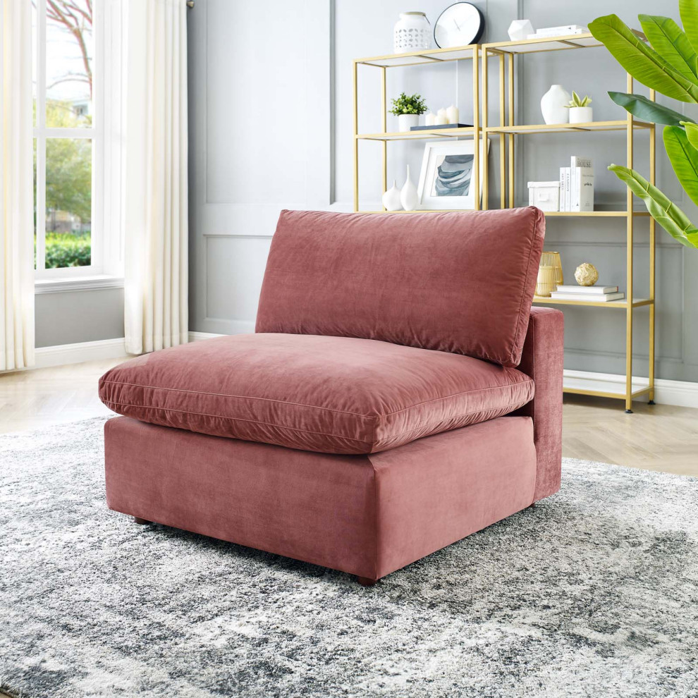 Elegant Accent Chair  Armless Design With Velvet Seat  ampPillow Back   Contemporary   Armchairs And Accent Chairs   by Decorn  Houzz