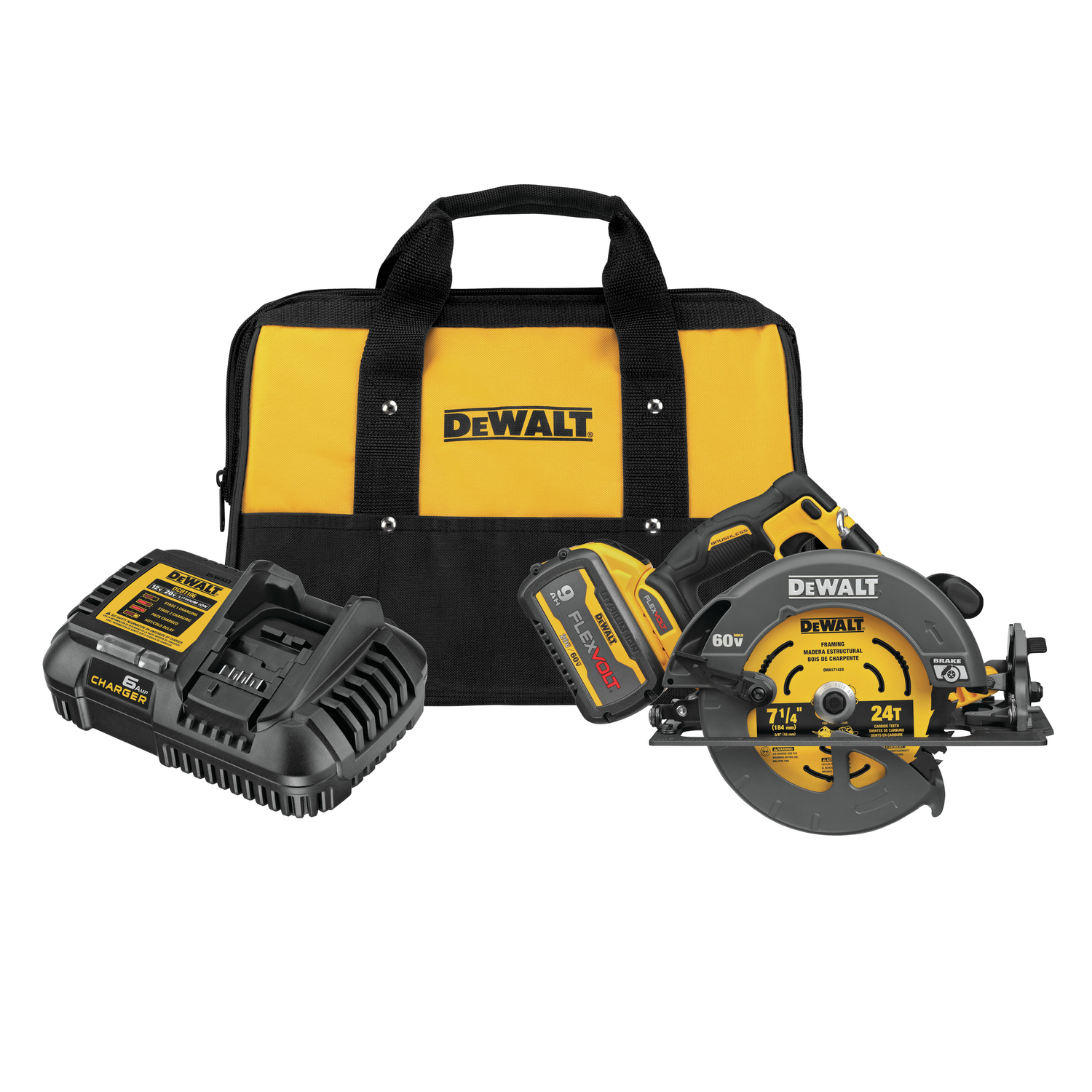 DW FLEXVOLT 60 V 7-1/4 in. Cordless Brushless Circular Saw Kit (Battery \u0026 Charger)