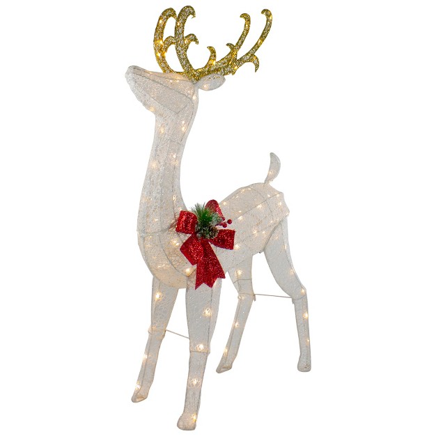 Led Lighted Glitter Reindeer With Sleigh Outdoor Christmas Decoration