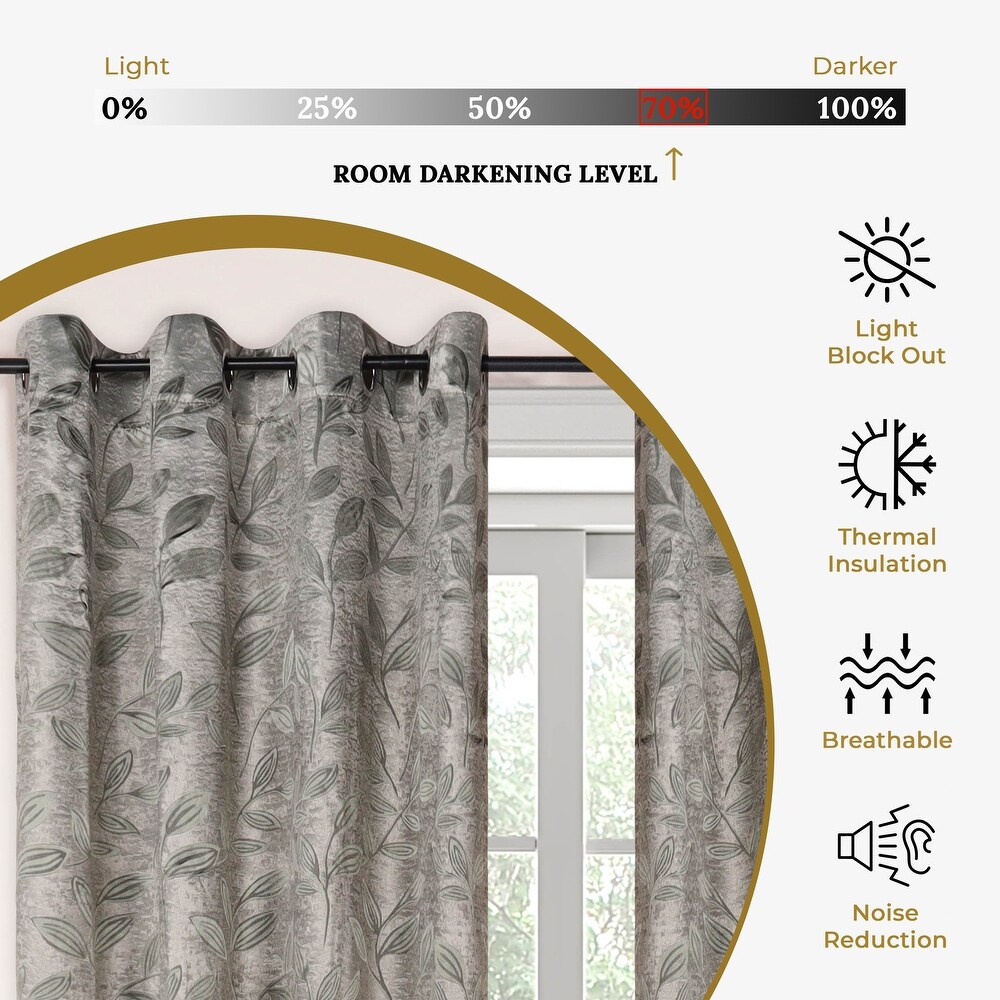 Superior Modern Bohemian Leaves Room Darkening Blackout Curtains  Rod Pocket or Grommets  Set of 2