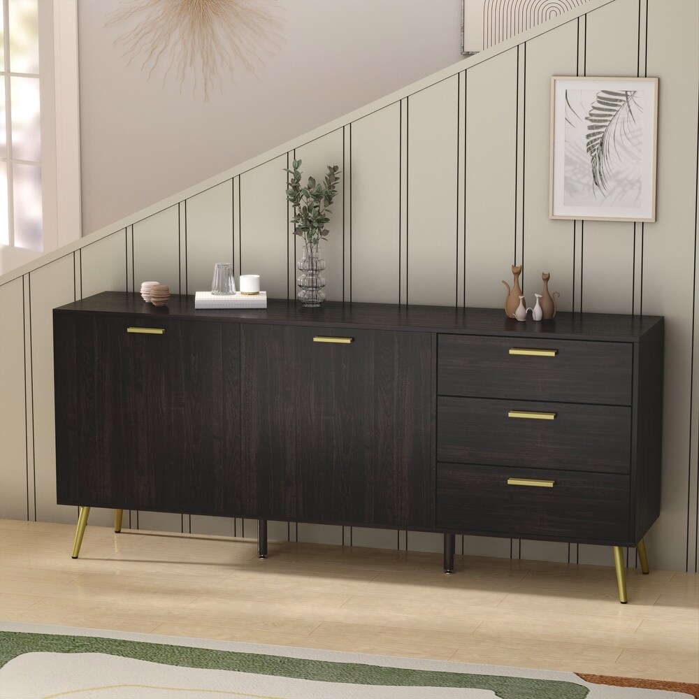 Timechee Buffet Sideboard Cabinet with 3 Drawers   2 Doors  Espresso   69\