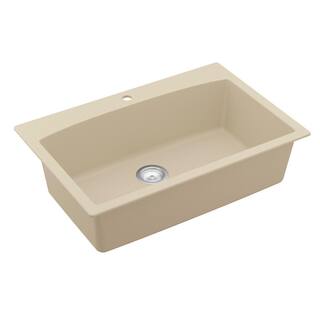 Karran QT-712 QuartzGranite 33 in. Single Bowl Top Mount Drop-In Kitchen Sink in Bisque with Bottom Grid and Strainer QT-712-BI-PK1