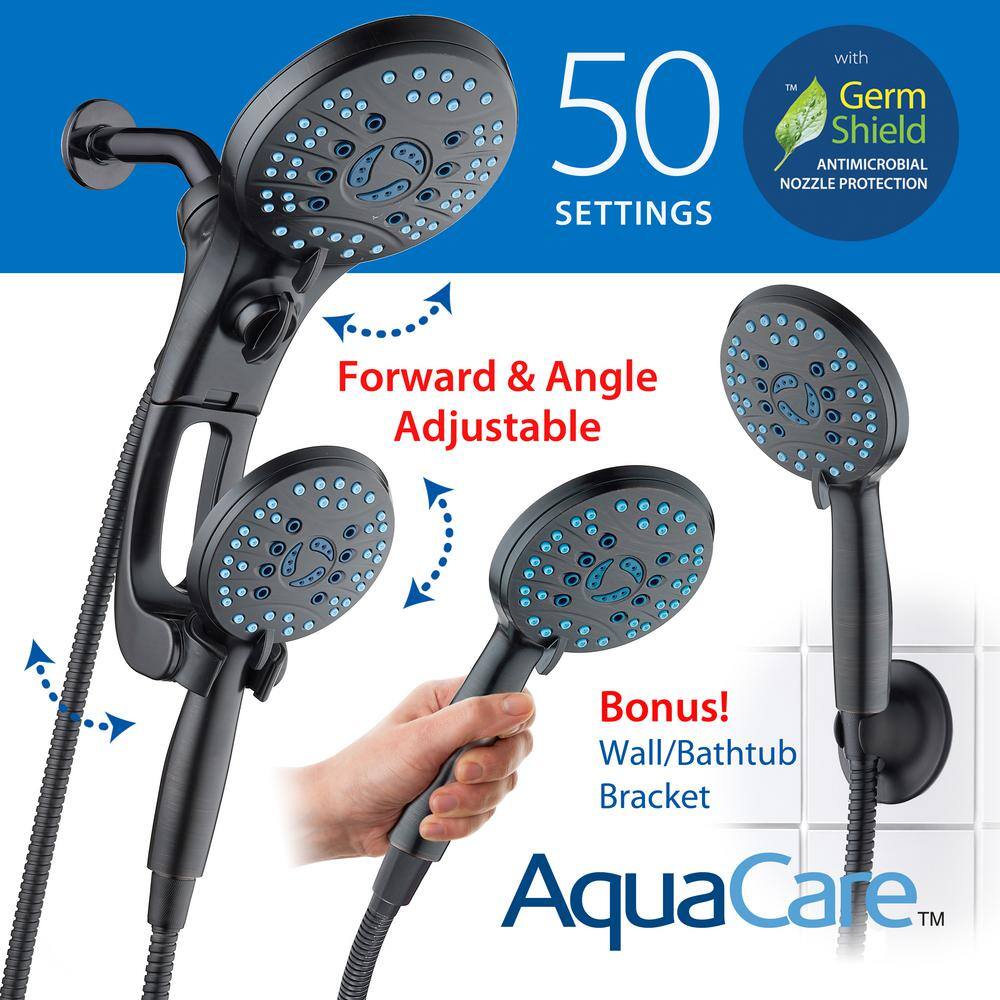 AQUACARE 80-Spray Patterns 2.5 GPM 6 in. Wall Mount Dual Shower Heads and Handheld Shower Head Antimicrobial in Oil Rubbed Bronze 43338