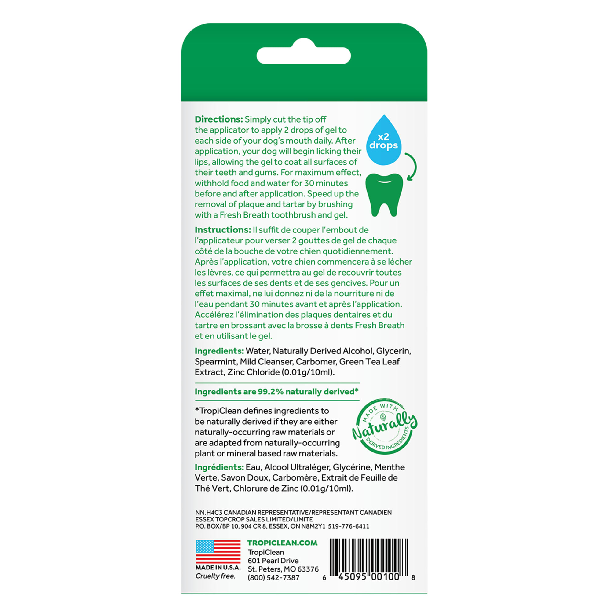 TropiClean Fresh Breath Oral Care Clean Teeth Gel for Dogs， 4 fl. oz.