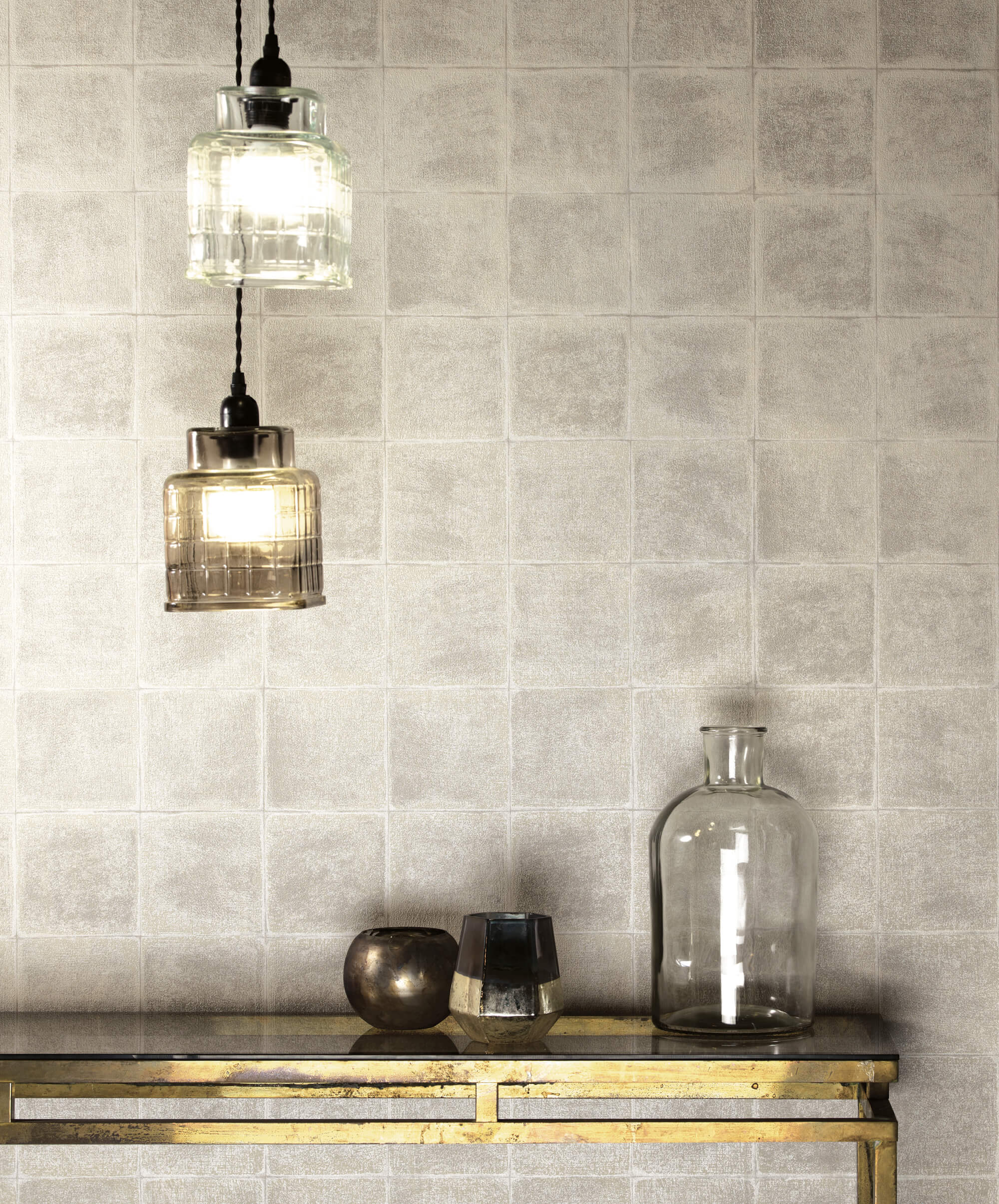 Textured Tile Taupe Wallpaper