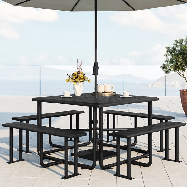 Outdoor 46'' Square Top Picnic Table with Umbrella Hole