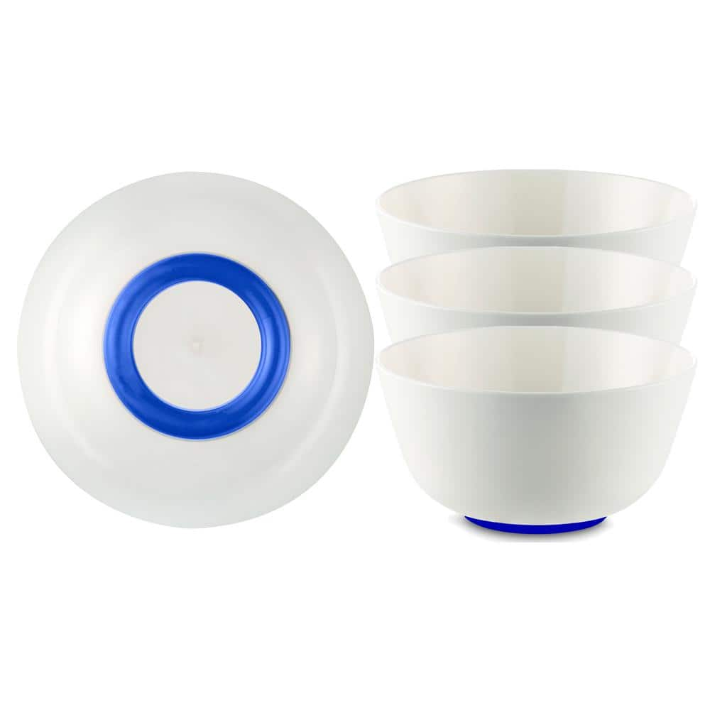 Palm Outdoor Australia 25 oz. 5 in. White with Klein-Blue Base PBT Palm Non-Slip Cereal Bowl (Set of 4) PM9304