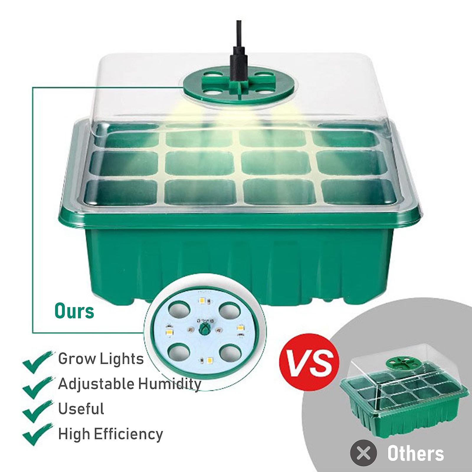 5pcs Plant Seed Starter Tray With Grow Lights For Planting Seeds 60 Seedling Cells Organic Plant Starter Kit With 5 Labels 2 Transplanting Tool