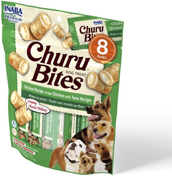 Inaba Churu Bites Wraps Chicken with Tuna Recipe Grain-Free Soft and Chewy Dog Treats， 0.42-oz， pack of 8