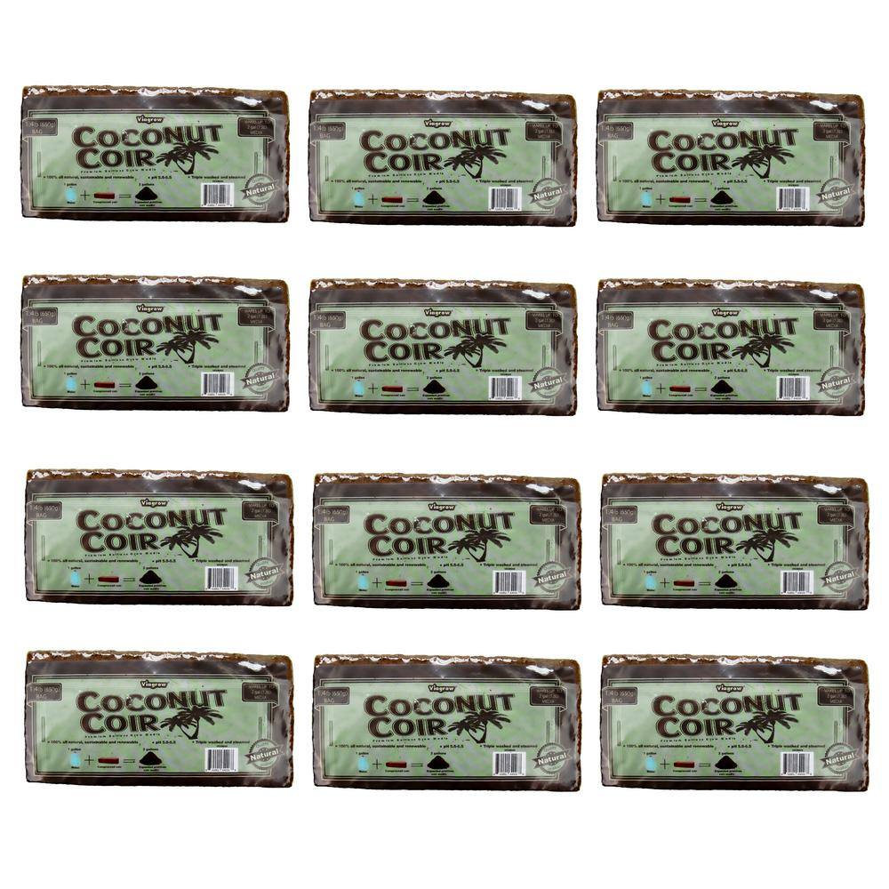 Viagrow 1.4 lbs.650g Premium Coco Coir Soilless Grow Media Coconut Coir Brick (12-Pack) VCCB650-12