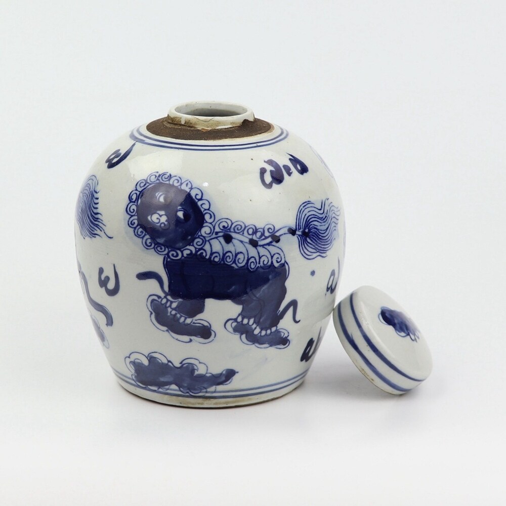 Blue And White Tiny Lid Mini Jar Lion