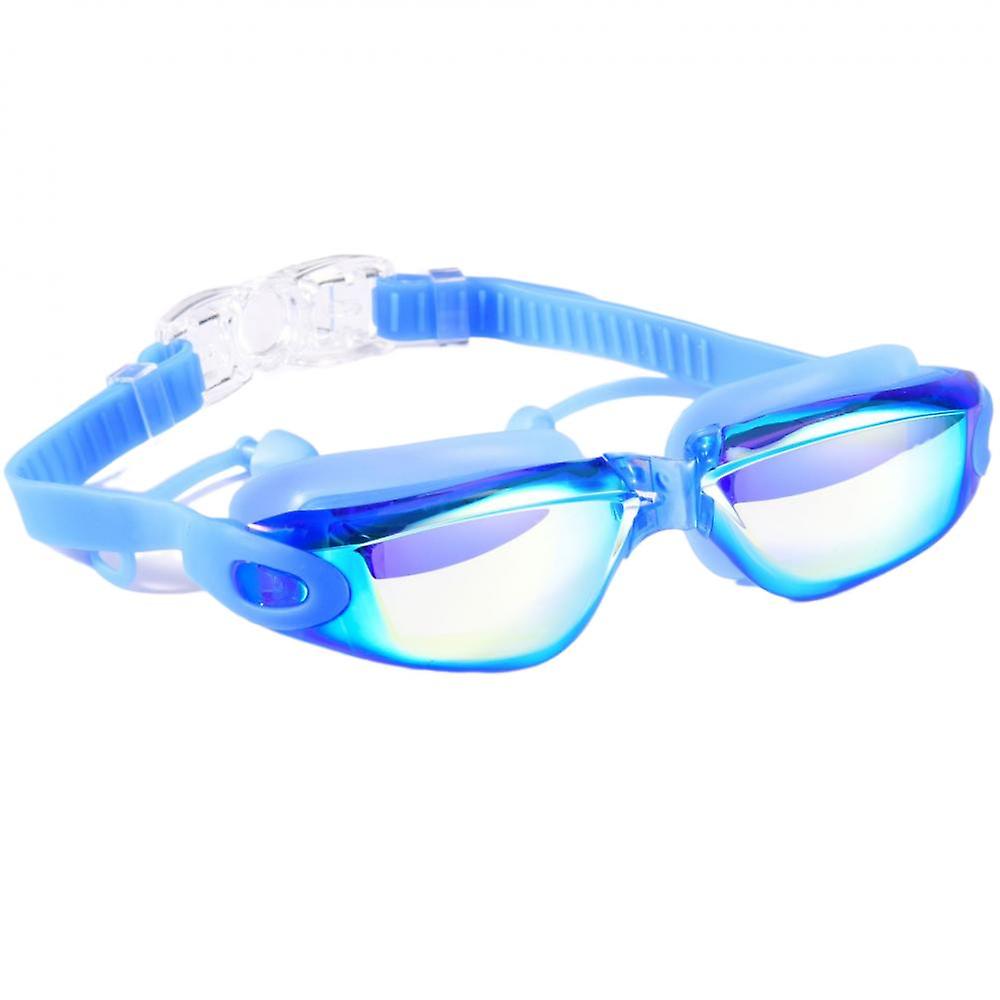 Swim Goggles - 1 Pack Swimming Goggles Connected Earplugs Anti Fog No Leaking For Adult Women Men，blue