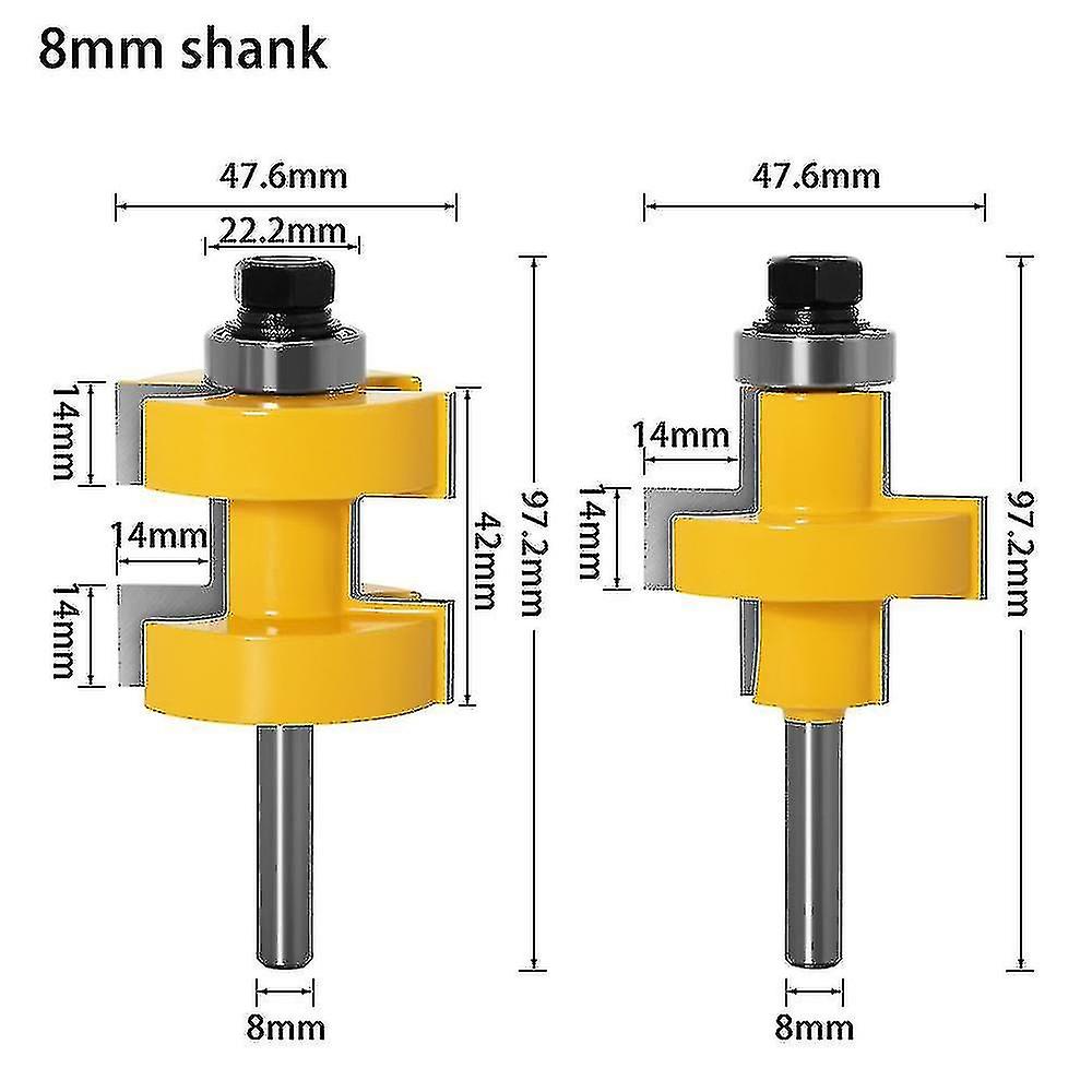 2pc 8mm Shank Milling Cutter Joint Set 42mm Stock Wood Cutting Tool