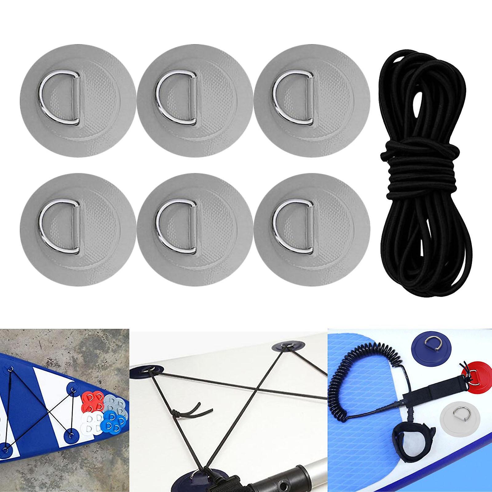 6 Pieces D Rings Pvc Patch Deck Rigging Kit For Inflatable Boat Kayak Dinghy Gray