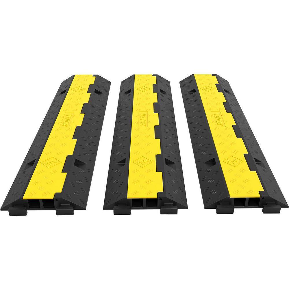 VEVOR 11000 lbs. Per Axle Capacity Driveway Rubber Traffic Speed Bumps Cable Protector Wire Cord Ramp 2 Channel (2-Pieces) 3JTLCGXB000000001V0