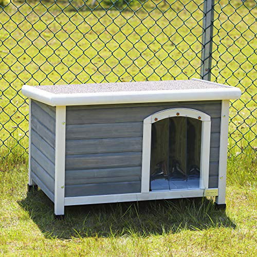 Petsfit Outdoor Wooden Dog House with Adjustable Foot Mat and Door Flap， Small， 1-Year Warranty