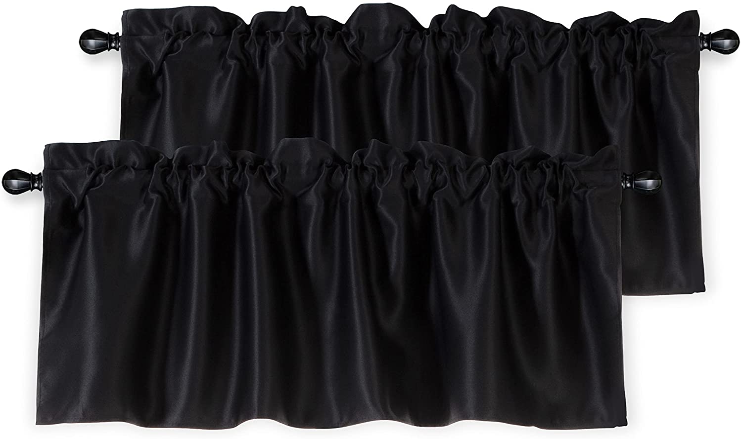 DriftAway Blackout Valance for Kitchen Window 18 Inch Length Rod Pocket Thermal Insulated Window Treatment for Living Room Bathroom Basement 52x18 Inch Solid Black 2 Pack