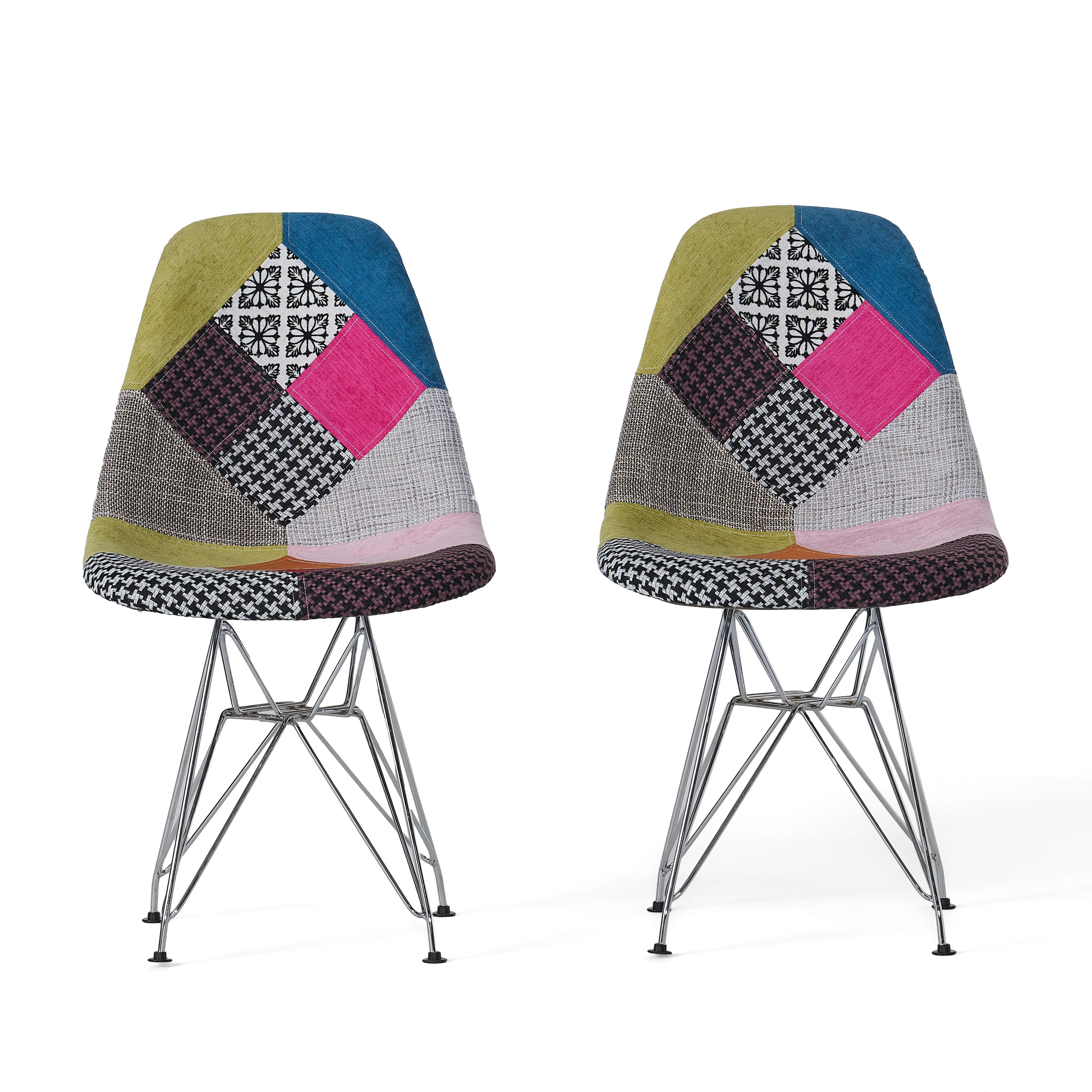 Cassius Multi-Color Patchwork Fabric Accent Chair (Set of 2)