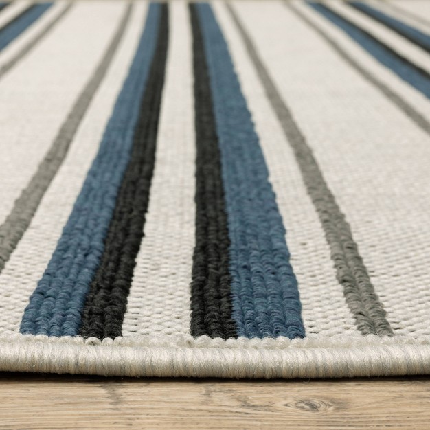 Trinity Textured Multi striped Patio Area Rug Beige blue Captiv8e Designs