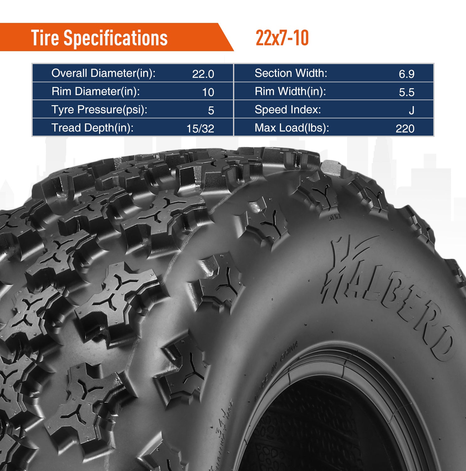 HALBERD 22x7-10 22x7x10 Sport Quad ATV Tires 4 Ply All Terrain Front Tires Fit All 10