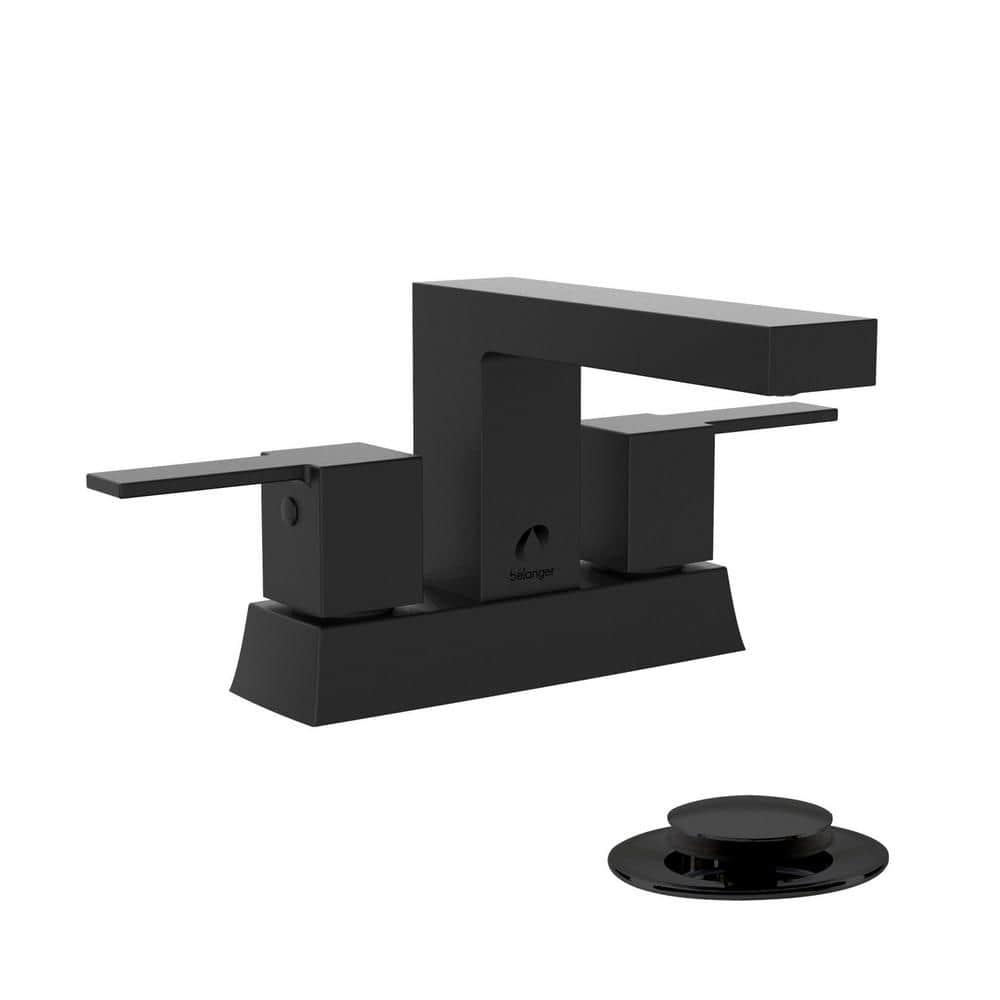 KEENEY Belanger 4 in Centerset 2Handle Bathroom Faucet with PopUp Drain in Matte Black