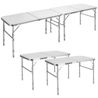 Costway 2-Piece Folding Tables Height Adjustable Aluminum Picnic Table with Carrying Handle NP10174WH