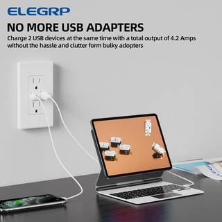 ELEGRP 4.2 Amp Type A  Type C USB Charger Wall Outlet 15 Amp Duplex Tamper Resistant Outlet with Wall Plate White（10 Pack） ER16142AC-0110