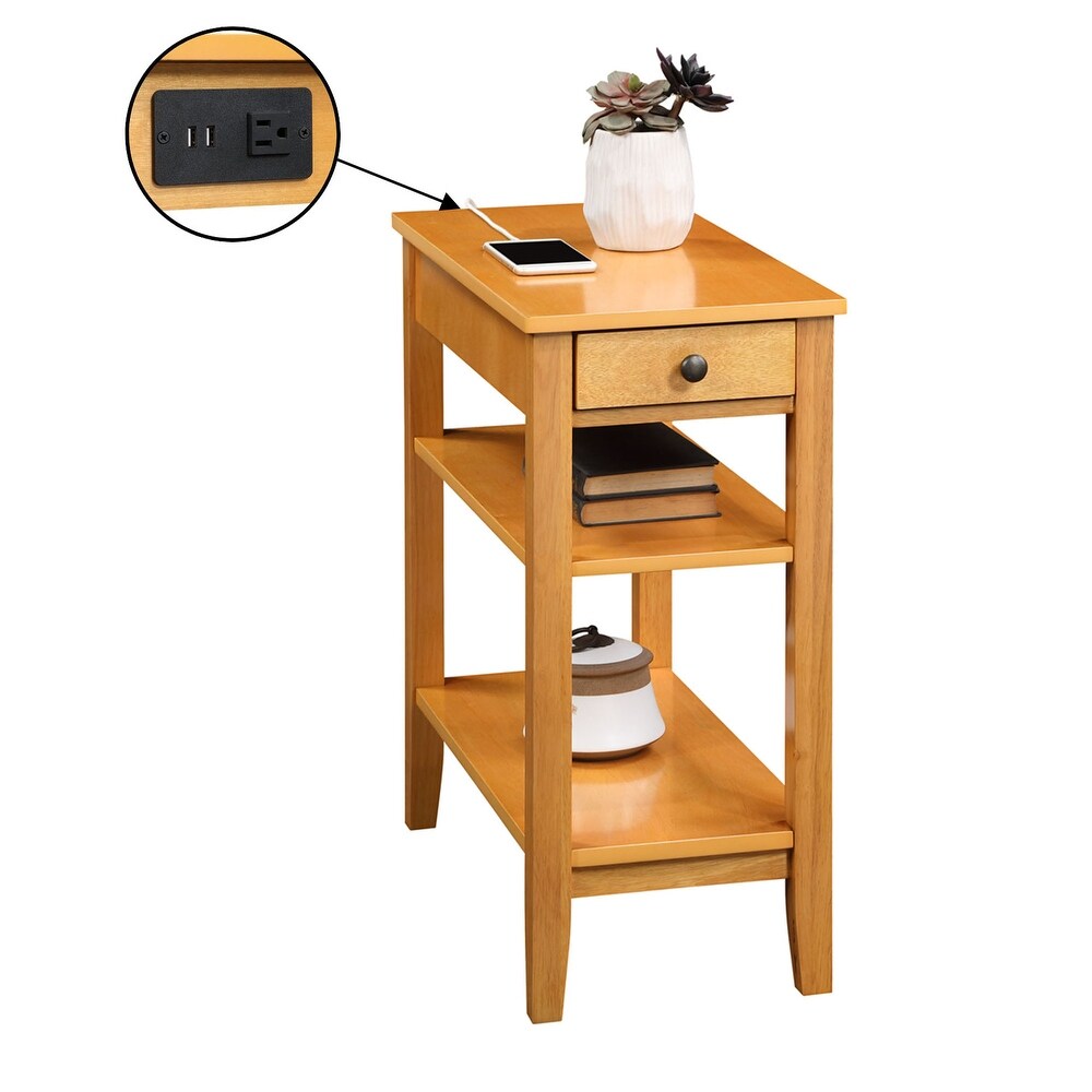 Convenience Concepts American Heritage 1 Drawer Chairside End Table with Charging Station and Shelves