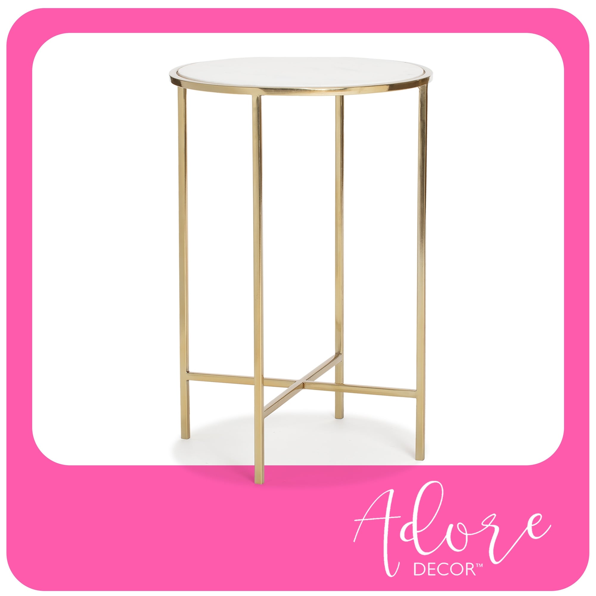 Adore Decor Elliott Marble Side Table， White/Gold