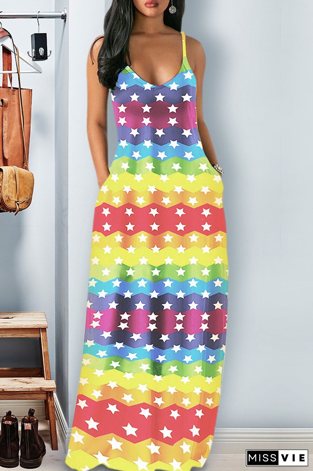 Rainbow Stylish Casual Striped Dress