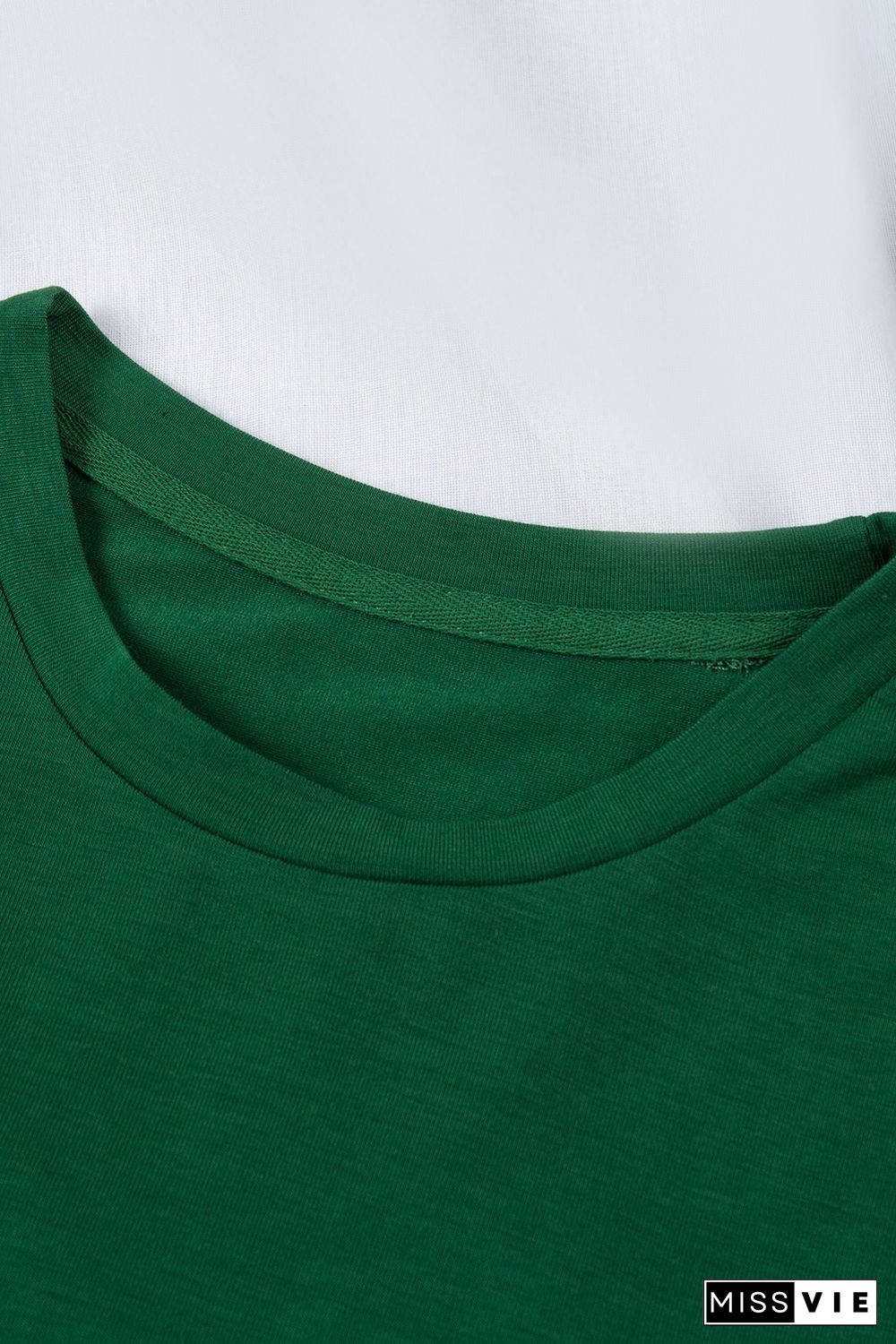 Green Solid Color Crew Neck Tee