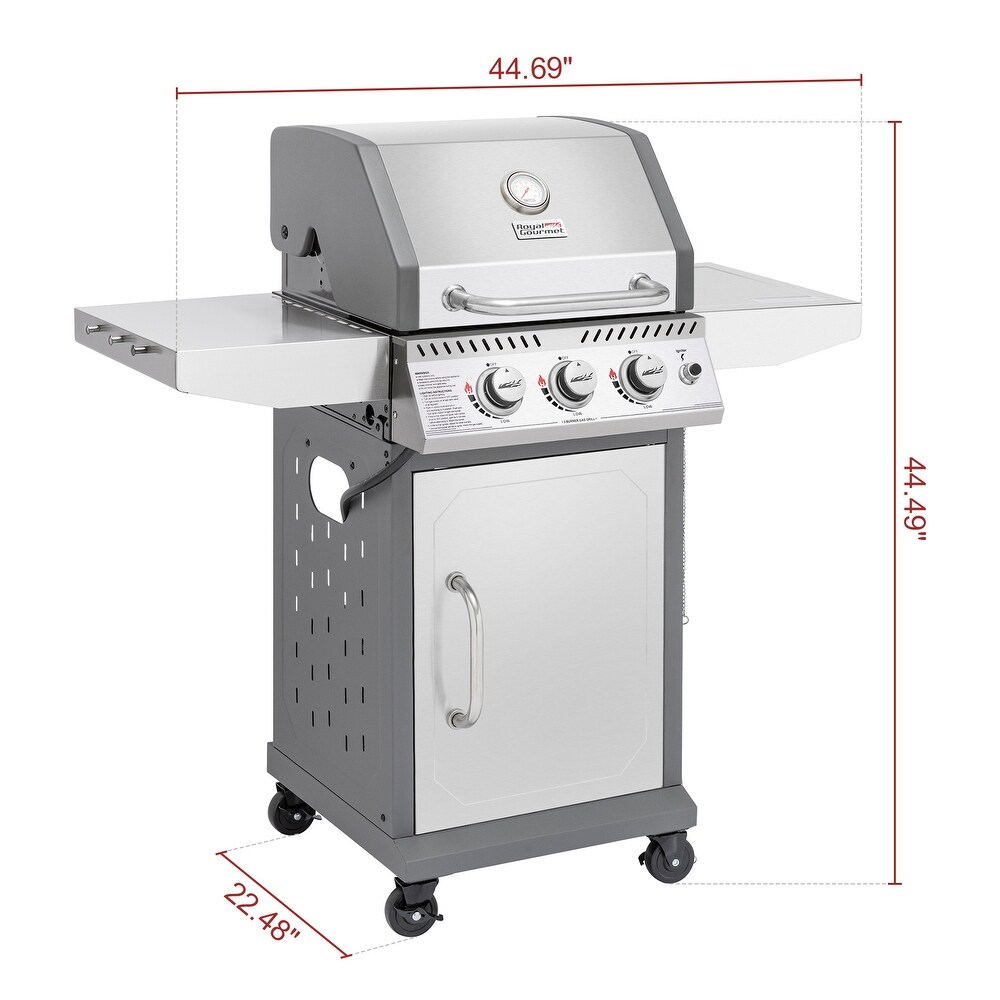 Royal Gourmet Stainless Steel 3 Burner Gas Grill with Side Tables  Silver
