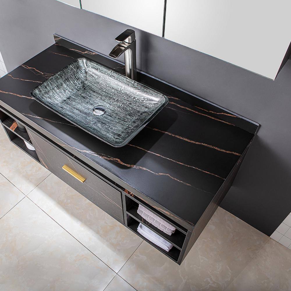 ROSWELL Black Tree Bark Glass Rectangular Vessel Bathroom Sink without Faucet 80122-GBS-BT