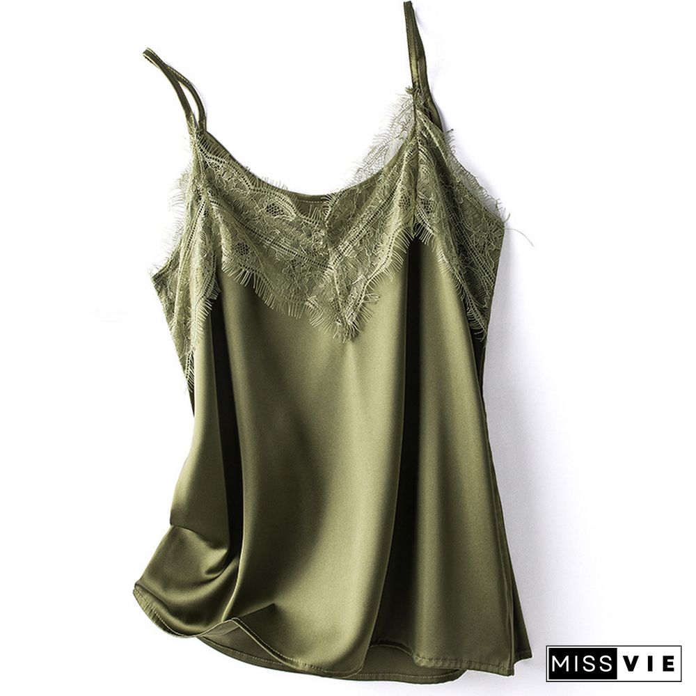 Silk Camisole With Lace Designed Mulberry Silk Sling Bottoming Satin Women Top Summer Sleeveless Camis Sexy