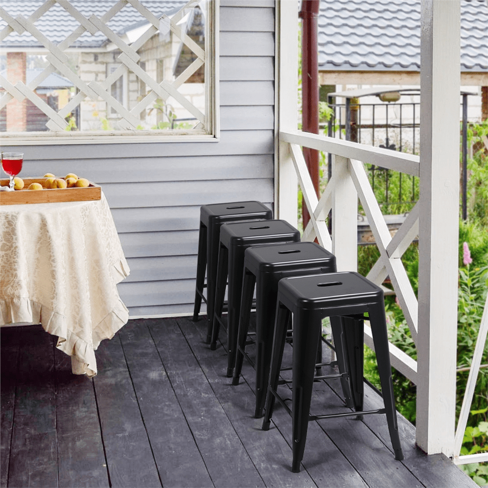 Alden Design Metal 24 Stackable Backless Counter Height Stools， Set of 4， Black