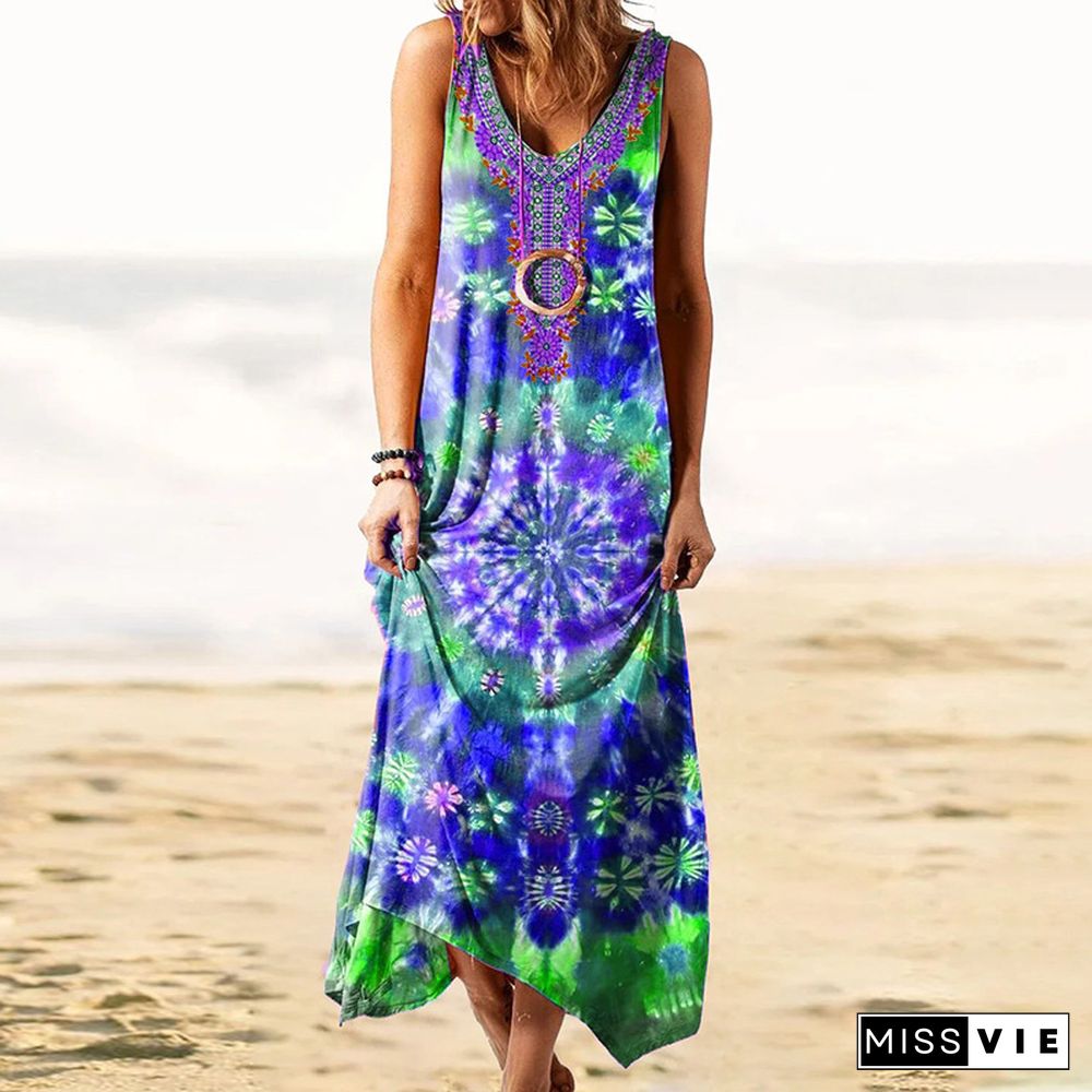 Wind-loose Printed Vest and Long Skirt