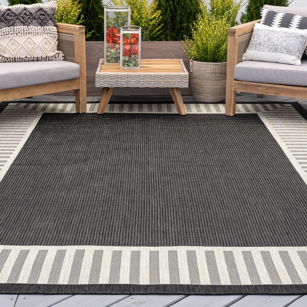 Exo Coastal Striped Border Indoor/ Outdoor Area Rug