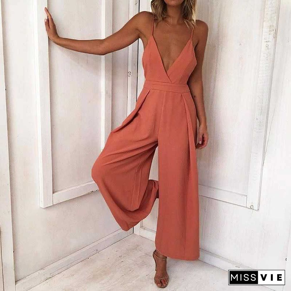 Formal Sleeveless Wrap Front Wide Leg Palazzo Jumpsuit