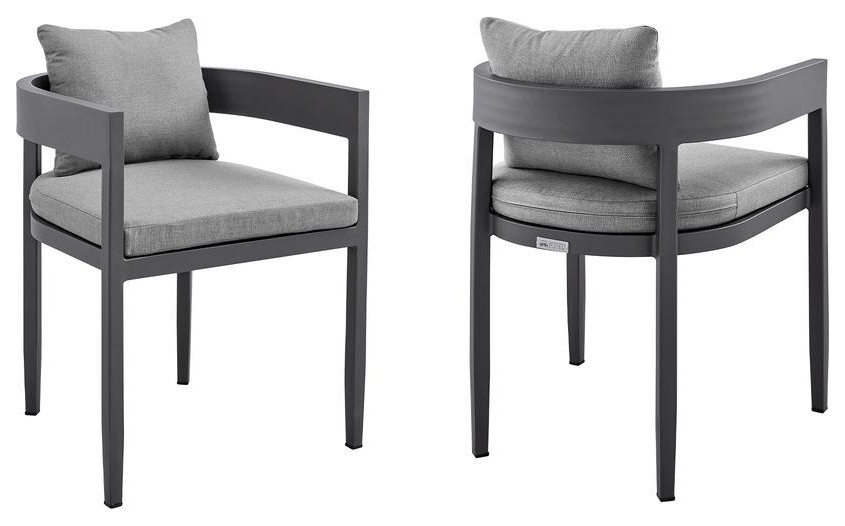 Argiope Outdoor Patio Dining Chairs in Aluminum with Grey Cushions   Set of 2   Transitional   Outdoor Dining Chairs   by GwG Outlet  Houzz