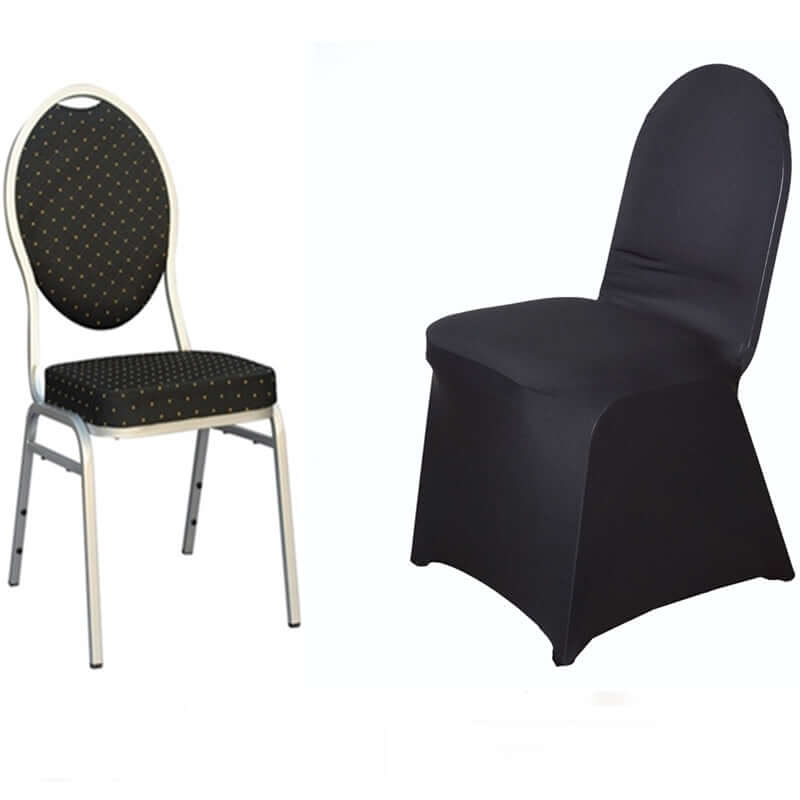 Black Spandex Stretch Fitted Banquet Slip On Chair Cover 160 GSM