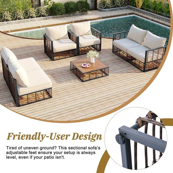 7 PCS Modern Outdoor Patio Furniture Set，Metal Sectional with Cushions