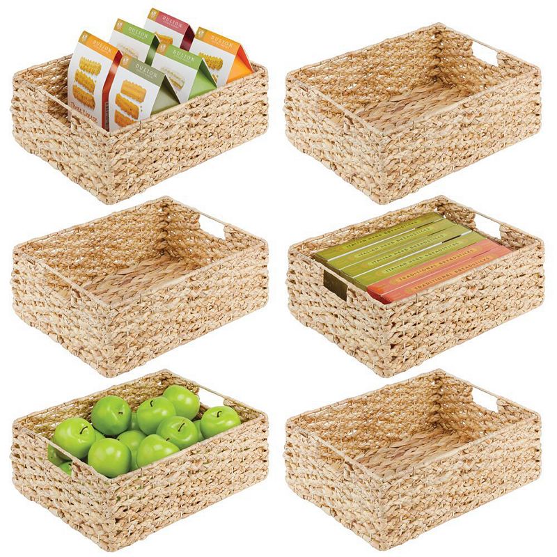 mDesign 12 x 16 x 6 Water Hyacinth Braided Weave Pantry Basket - 6 Pack