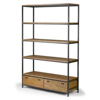 Glamour Home 70.75 in. BrownBlack Metal 5-shelf Etagere Bookcase with Drawers GHDSV-1251