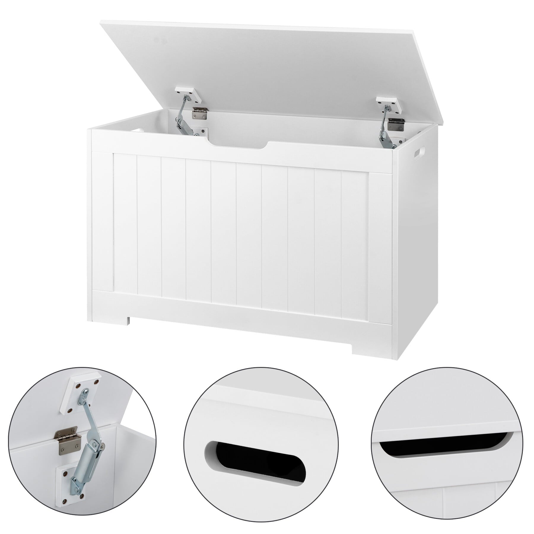 HomGarden 30'' Large Wooden Toy Chest, Kids Storage Box Cabinet W/ Safety Hinged Lid, 150L, White