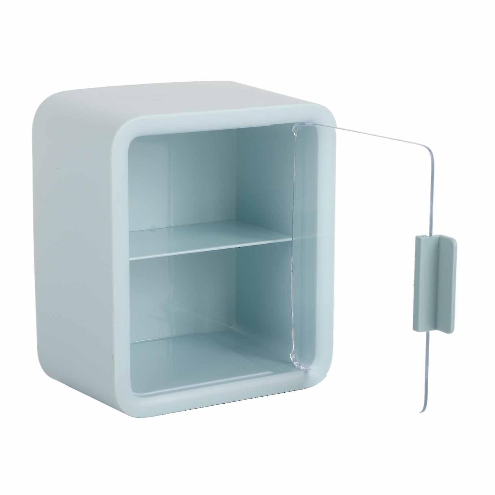 Doll House Room Dollhouse Cabinet Display Box Storage Case 2 Layer Transparent Door Blue