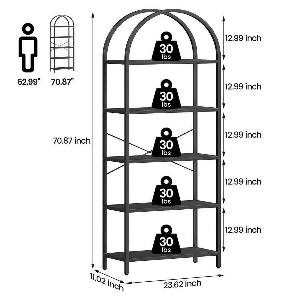 5 Tier Bookcase Arched Display Racks Tall Standing Storage Rack   23.62\