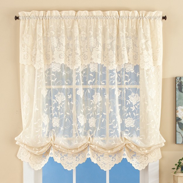 Collections Etc Floral Lace Balloon Shade Window Curtain Single Panel