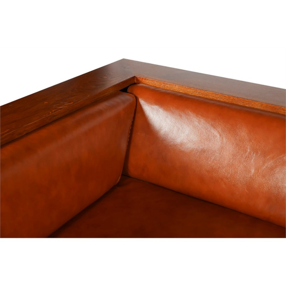 Arts and Crafts / Craftsman Cubic Slat Side Arm Chair   Russet Brown Leather (RB   Craftsman   Armchairs And Accent Chairs   by Homesquare  Houzz