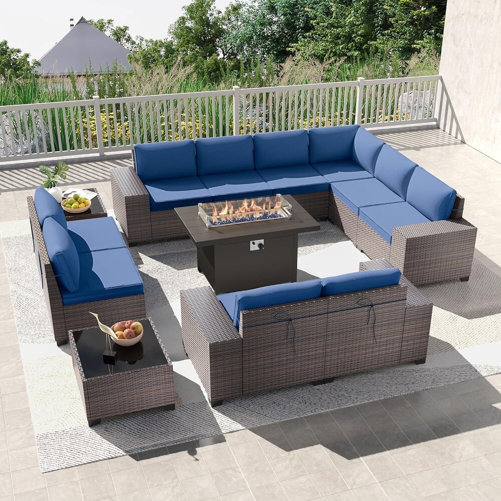 Kullavik 13 Pieces Outdoor Patio Furniture Set with Fire Pit Table