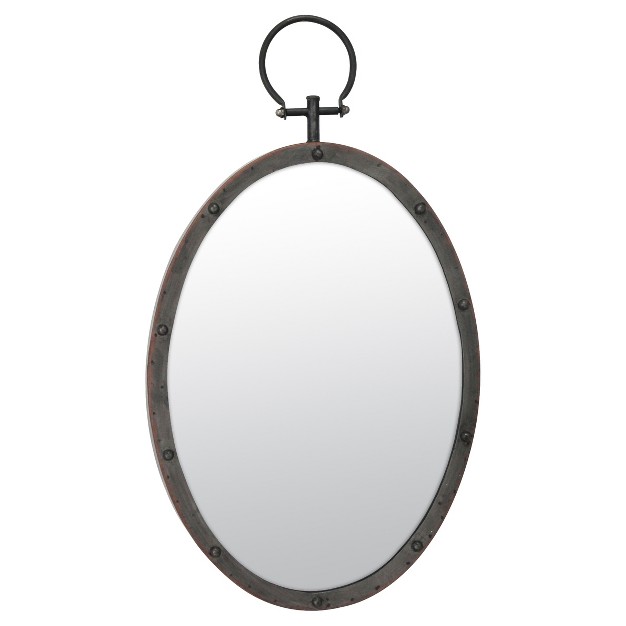 X 14 2 quot Oval Metal Wall Mirror With Rivet Trim Dark Gray Stonebriar Collection